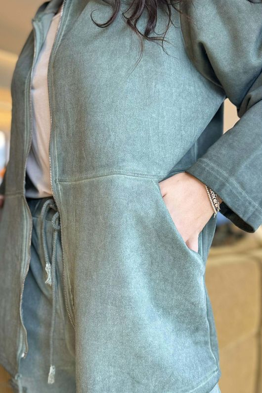 Anine Soft Touch Seam Pocket Hoodie Washed Khaki /5 